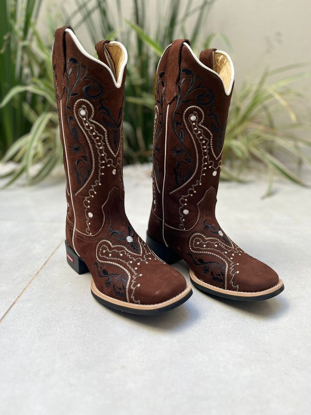 BOTA TEXANA TRIBAL PRETO COURO NOBUCK MARROM