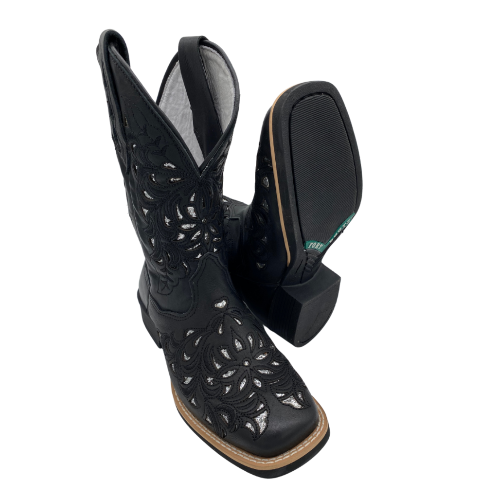 Bota Feminina Fort Boots Preta Brilho Prata Ref.309