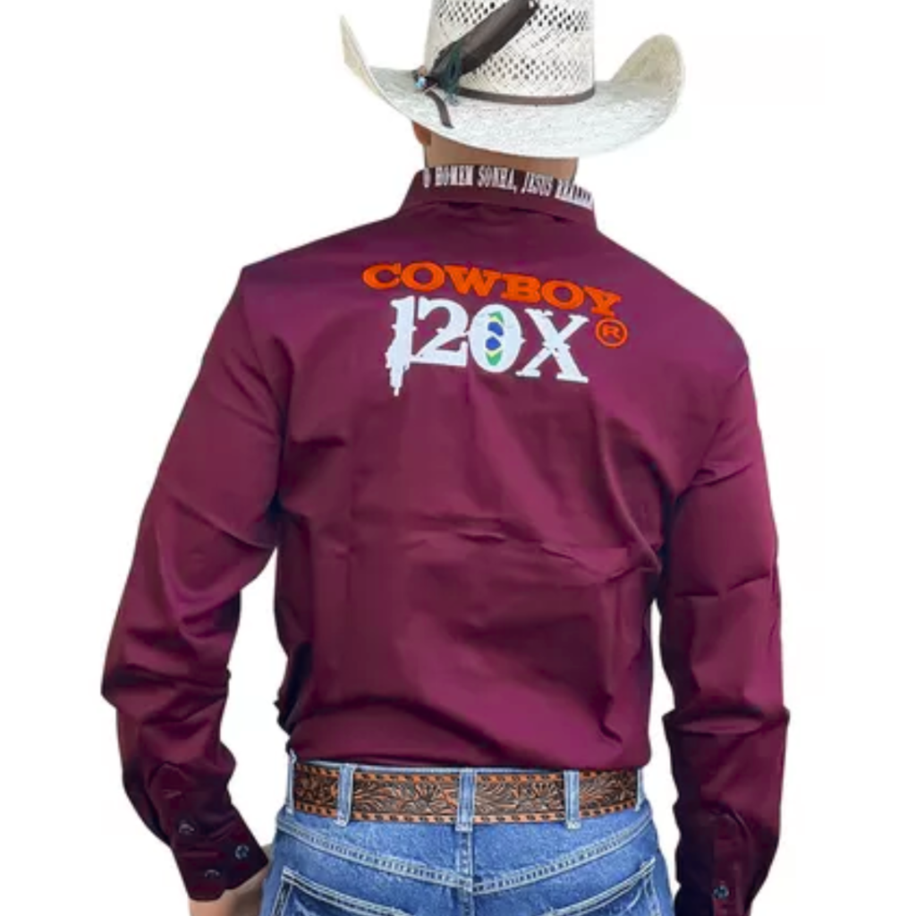 Camisa Country Masculina Cowboy 120X Bordo