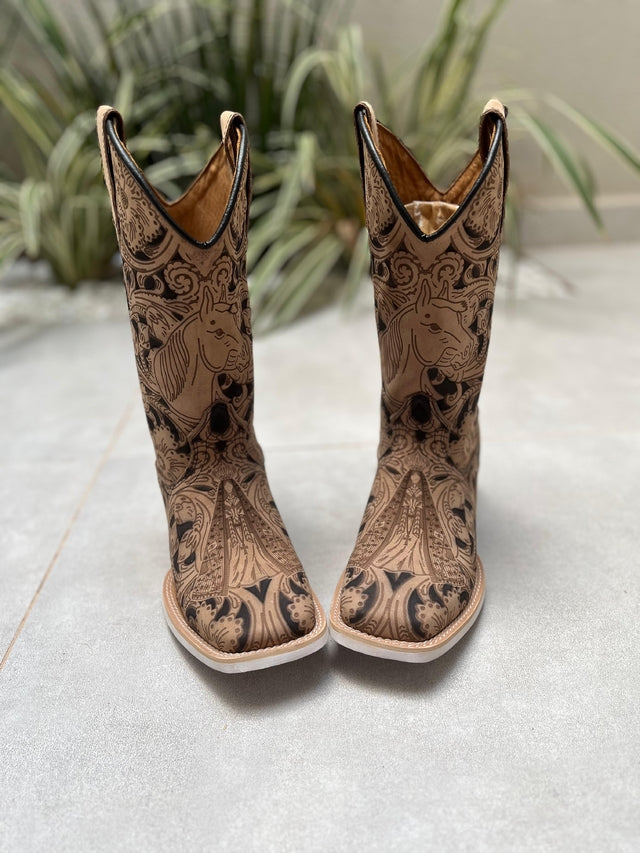 BOTA TEXANA LASER CAVALO E NOSSA SENHORA