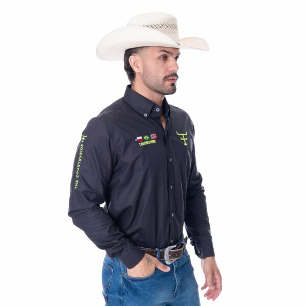 Camisa Competição Masculina Texas Farm -Preta/Amarelo