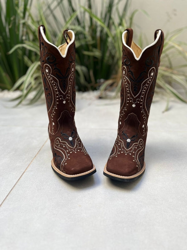 BOTA TEXANA TRIBAL PRETO COURO NOBUCK MARROM