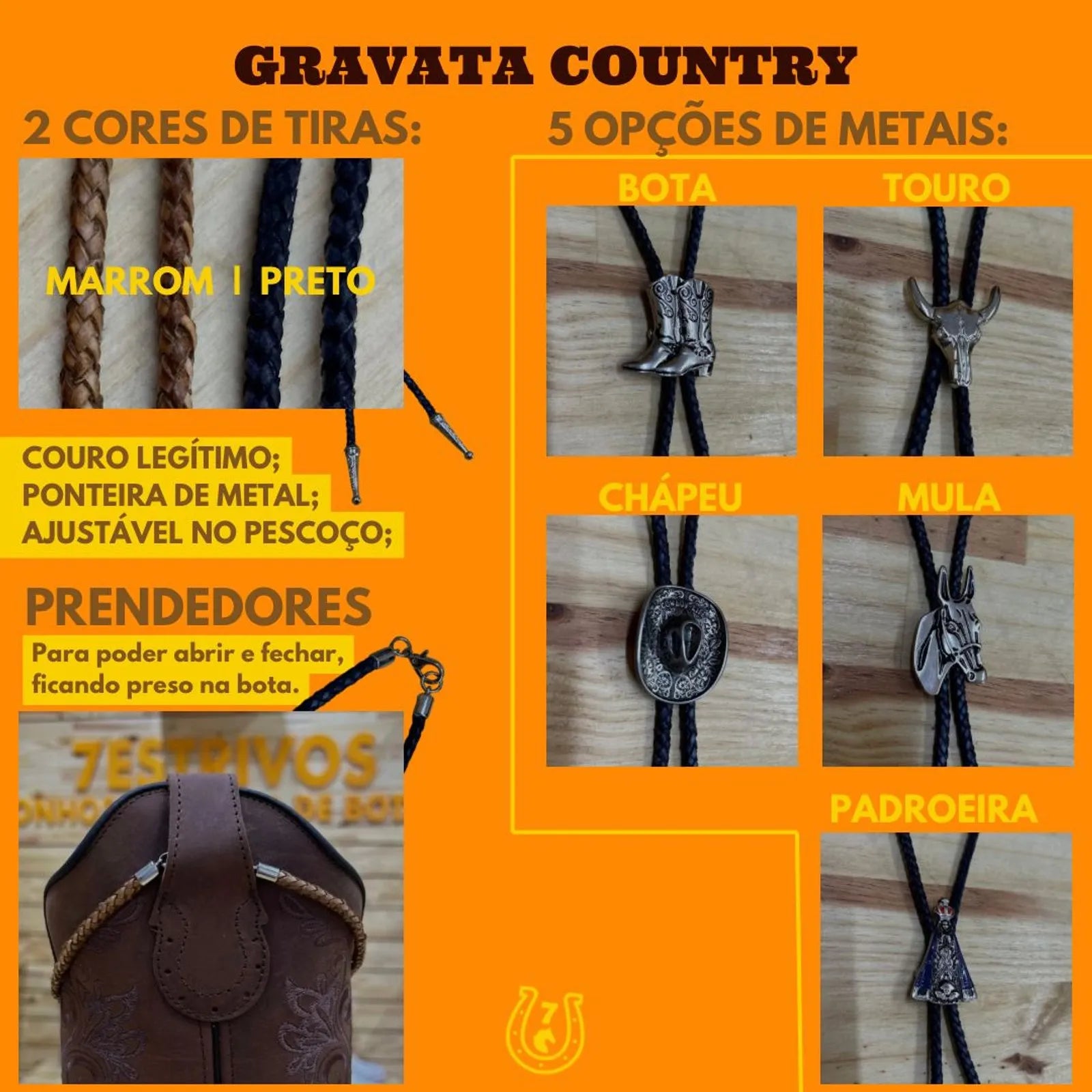 GRAVATA COUNTRY - CORDÃO MARROM PINGENTE MULA