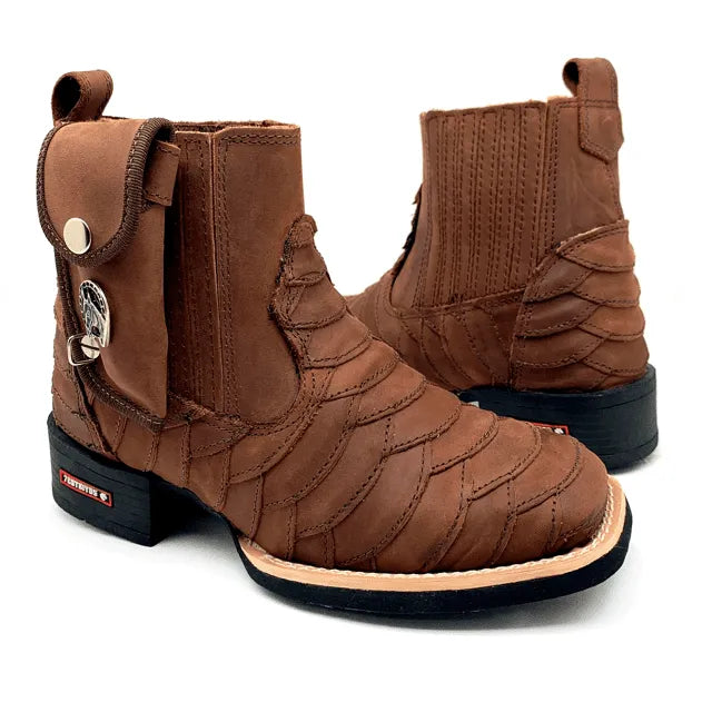 BotinaCanivete Escamada
                                    - Couro Crazy Horse Nescau | Conjunto de Retalhos Costurados