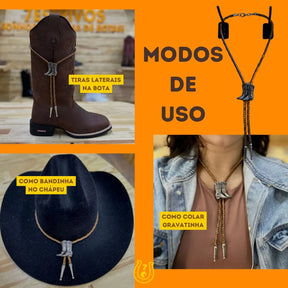 GRAVATA COUNTRY - CORDÃO PRETO PINGENTE BOTA
