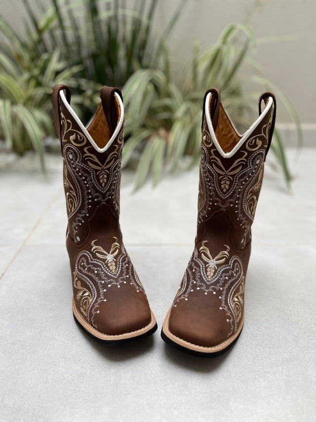 BOTA TEXANA TRIBAL BEGE COURO MARROM