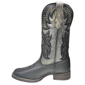 Bota Texana Feminina Pit Stop Preto Prata