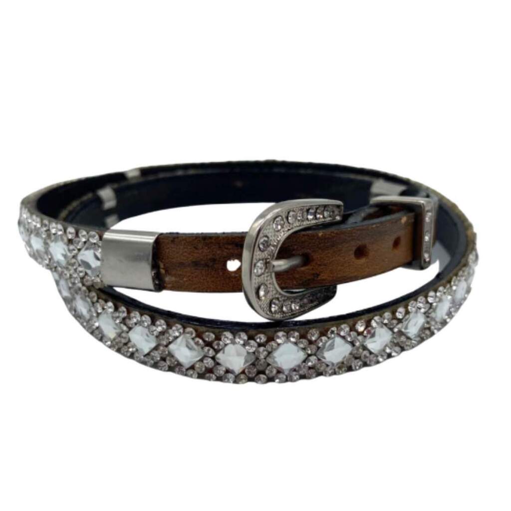 Bandinha Para Chapéu Couro Marrom Strass