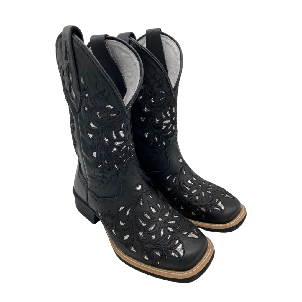 Bota Feminina Fort Boots Preta Brilho Prata Ref.309