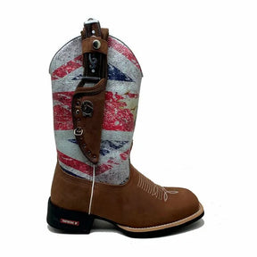 BotaFaca Peão 
                                    - Cano Nobuck Cru Estampa Inglesa | Gáspea Crazy Horse Nescau | Bordado Branco