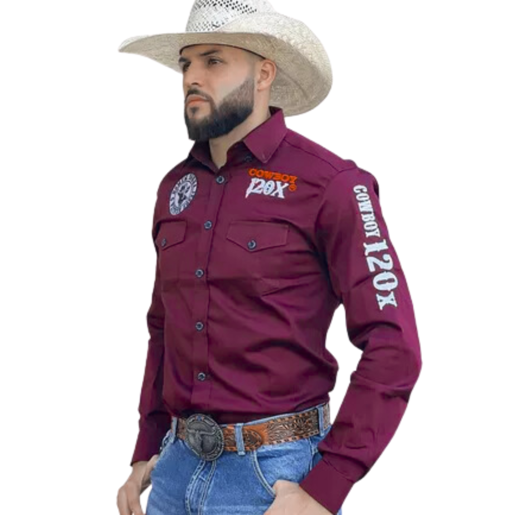 Camisa Country Masculina Cowboy 120X Bordo