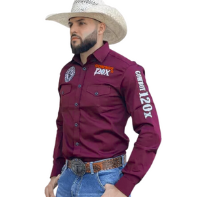 Camisa Country Masculina Cowboy 120X Bordo