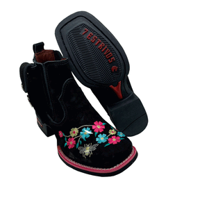BotinaCanivete Abelha
                                    - Couro Nobuck Preto | Bordado Flores