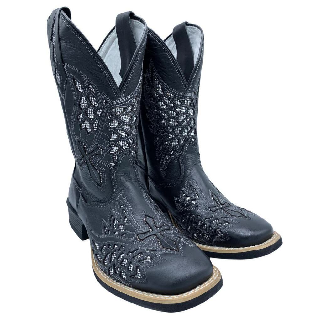 Bota Feminina Brilho Asa Prata