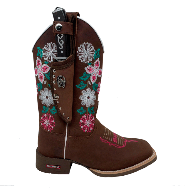 BotaFaca Ramo 
                                    - Couro Crazy Horse Nescau | Bordado Flores