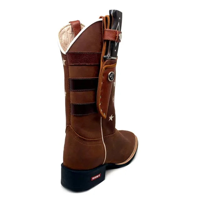 BotaFaca Americana
                                    - Couro Crazy Horse Nescau | Bordado Branco
