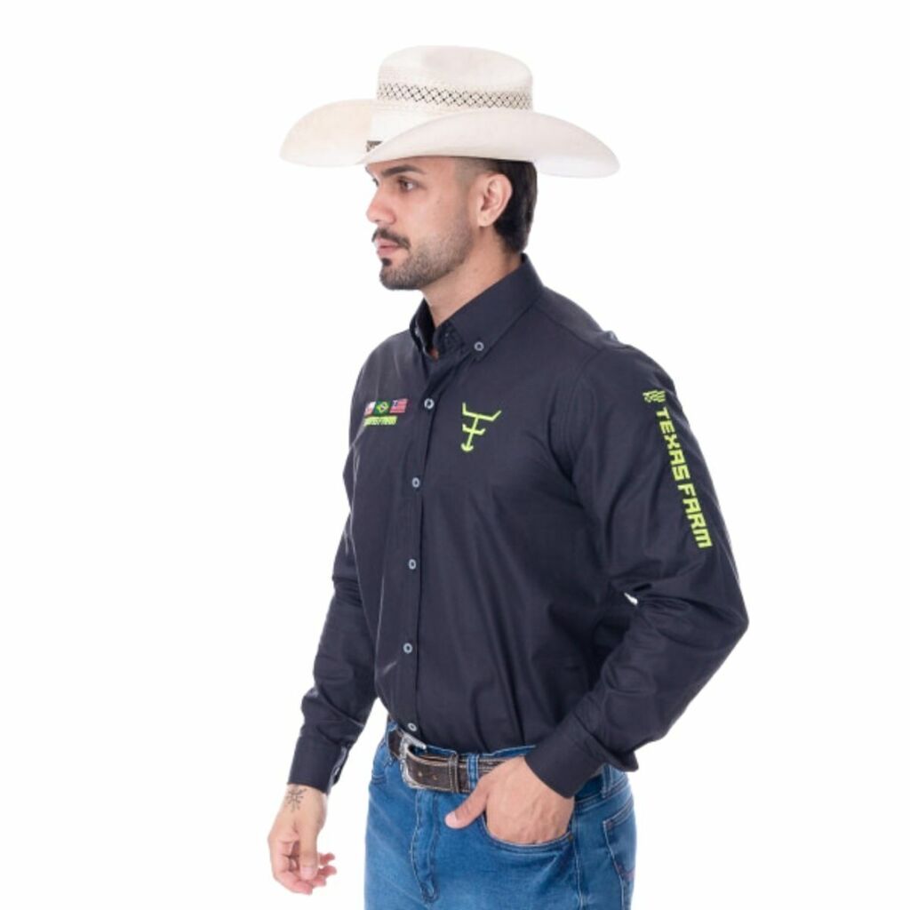 Camisa Competição Masculina Texas Farm -Preta/Amarelo