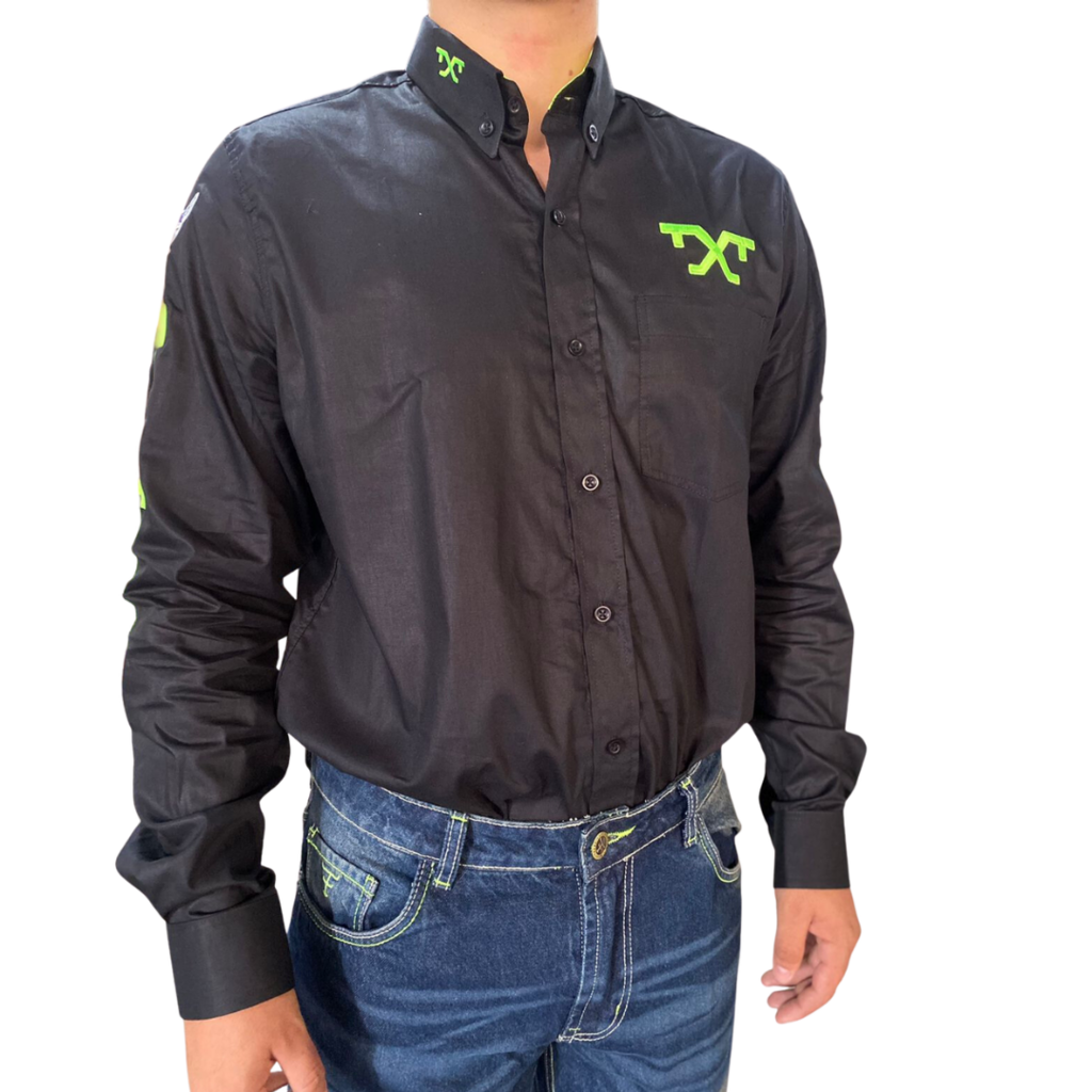 Camisa Masculina Tex Team Preta/Verde Neon