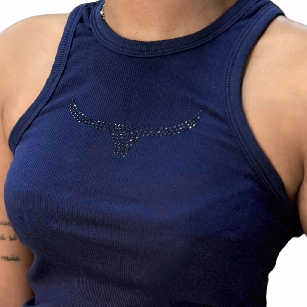 Regata Moiadeiros Canelada Azul Strass