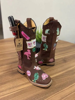Texana Fabiana com Kit faca - Couro Horse Nescau/Bordado Simbolos