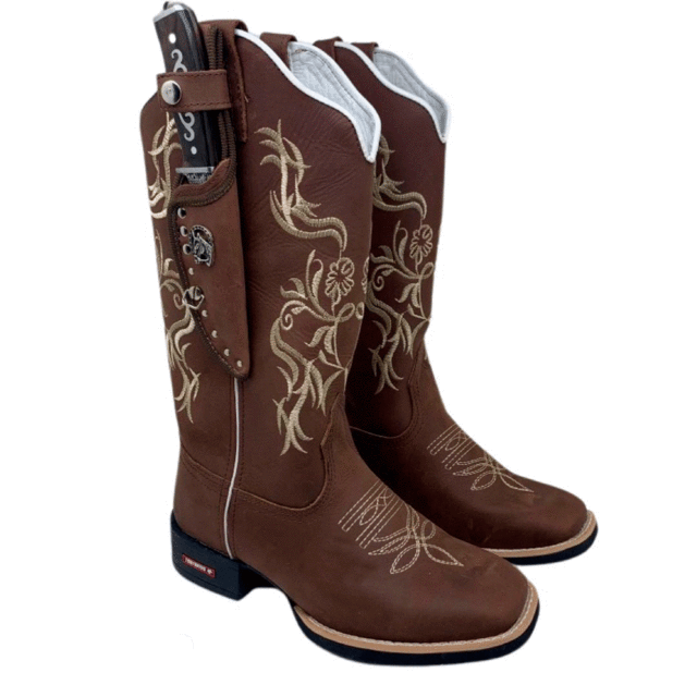 BotaFaca Primavera
                                    - Couro Crazy Horse Nescau | Bordados Bege