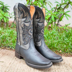 Bota Texana Feminina Pit Stop Preto Prata