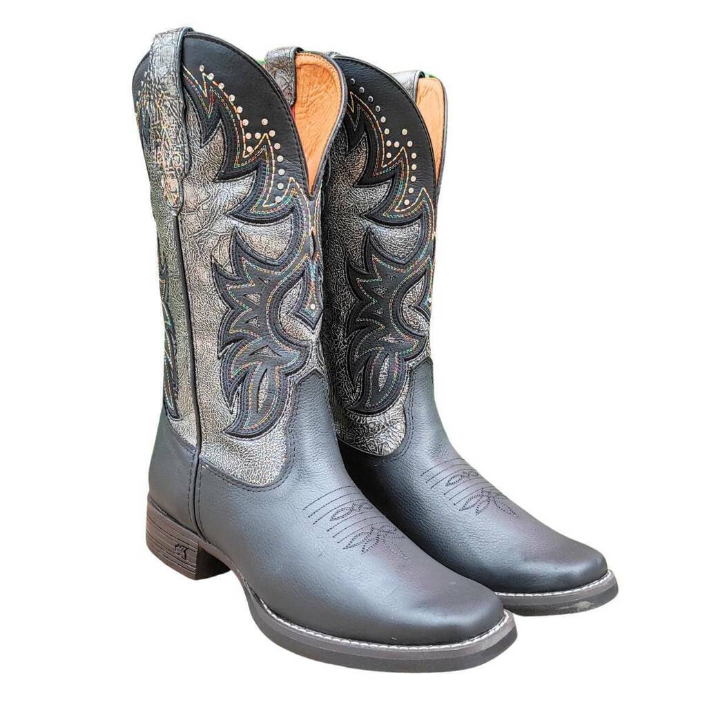 Bota Texana Feminina Pit Stop Preto Prata