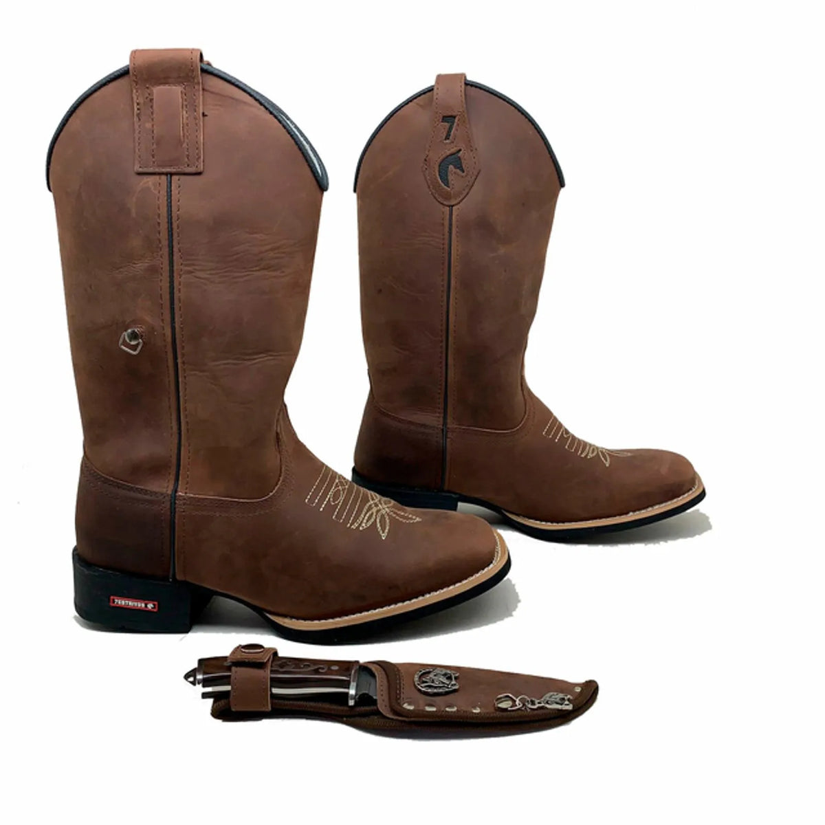 BotaFaca Econômica 
                                    - Couro Crazy Horse Nescau | Bordados Bege