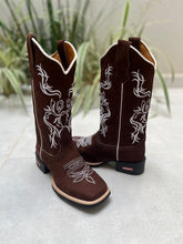 BOTA TEXANA BORDADO FLORES BRANCA COURO NOBUCK MARROM