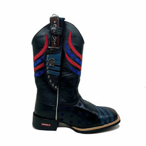 BotaFaca Americana Gold
                                    - Couro Látego Preto | Bordados Azul Escuro e Vermelho