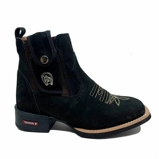 BotinaCanivete Tradicional
                                    - Couro Nobuck Preto | Bordado Bege