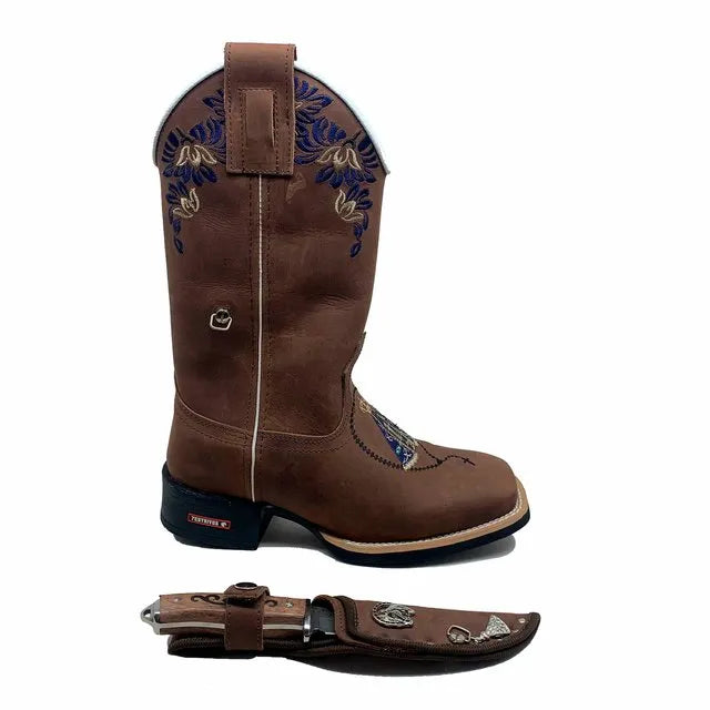 BotaFaca Padroeira
                                    - Couro Crazy Horse Nescau | Bordado Azul e Bege