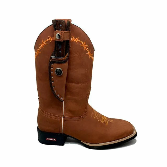 BotaFaca Arame
                                    - Couro Crazy Horse Telha | Bordado Laranja