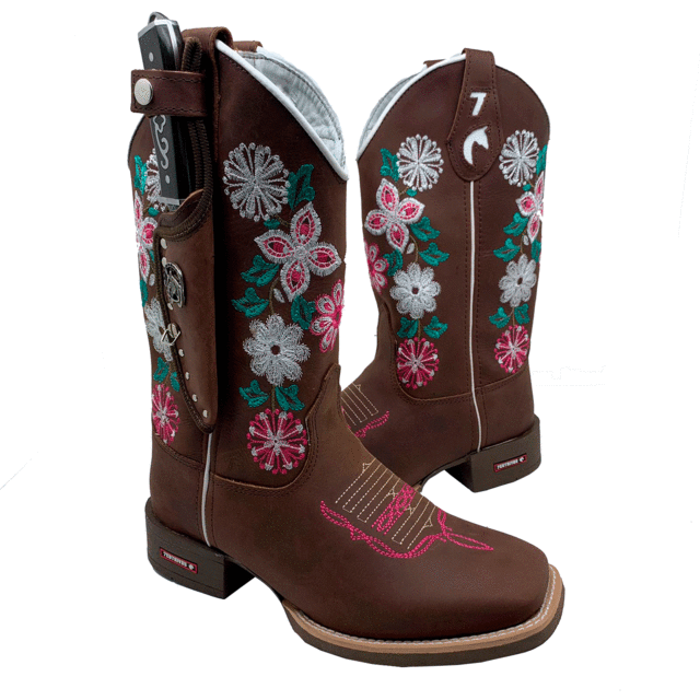 BotaFaca Ramo 
                                    - Couro Crazy Horse Nescau | Bordado Flores