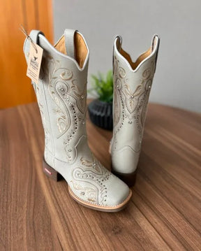 Texana Alice - Couro Off-White/Bordado Tribal Bege/Metais