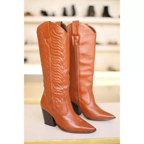 Bota Feminina Couro Legítimo Cano Longo Texas Havana