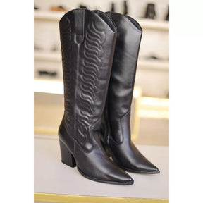 Bota Feminina Couro Legítimo Cano Longo Texas Preta